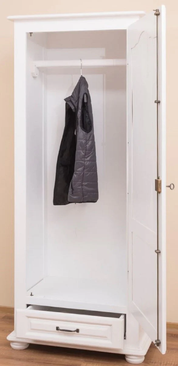 Country house style bedroom cupboard / wardrobe with door and drawer white 79.5 x 54 x H. 186 cm - bedroom furniture