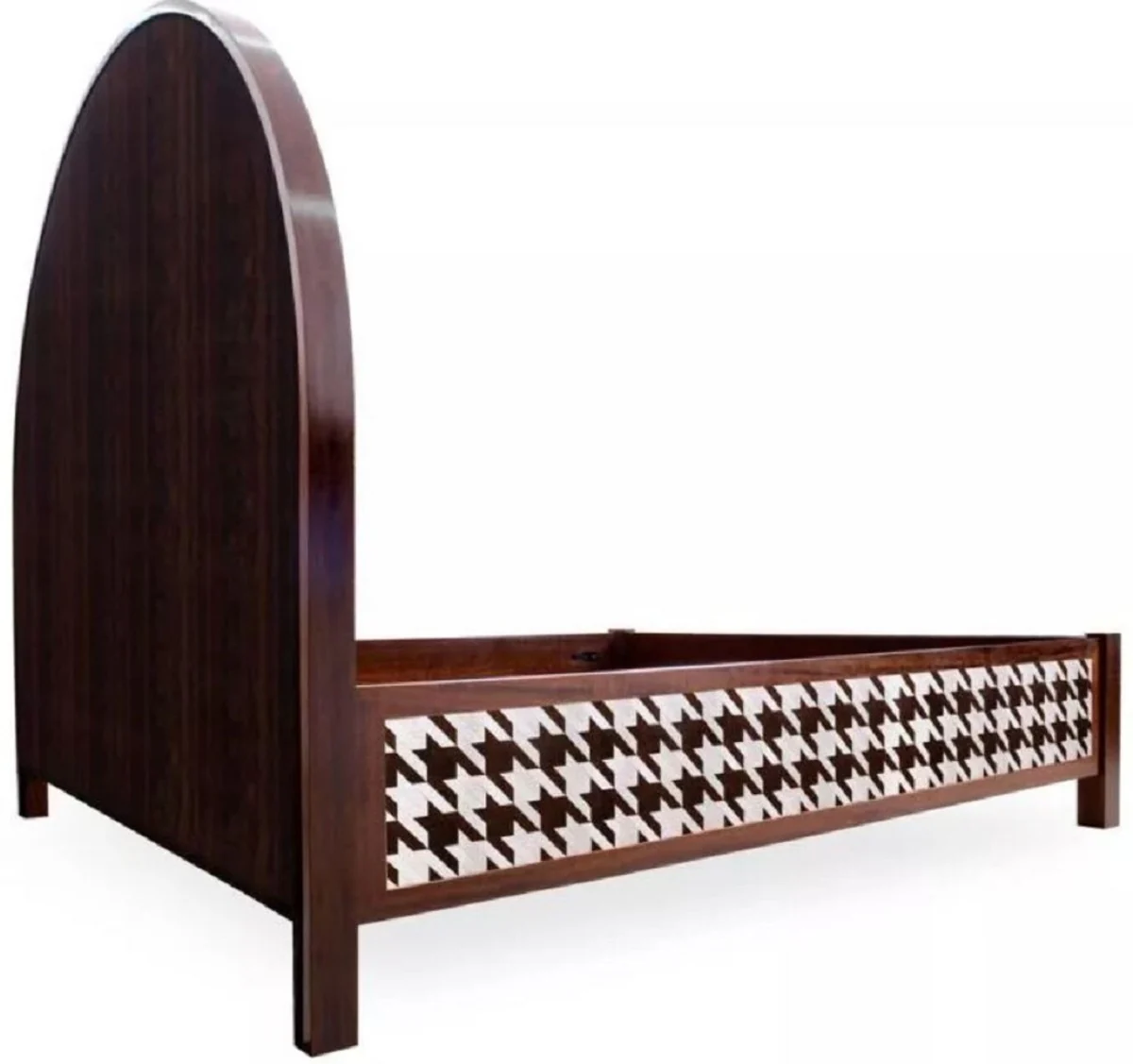 Luxury Art Deco double bed dark brown / white 214 x 191 x H. 180 cm - Solid wood bed - Bedroom furniture - Hotel furniture - Art Deco furniture - Luxury furniture