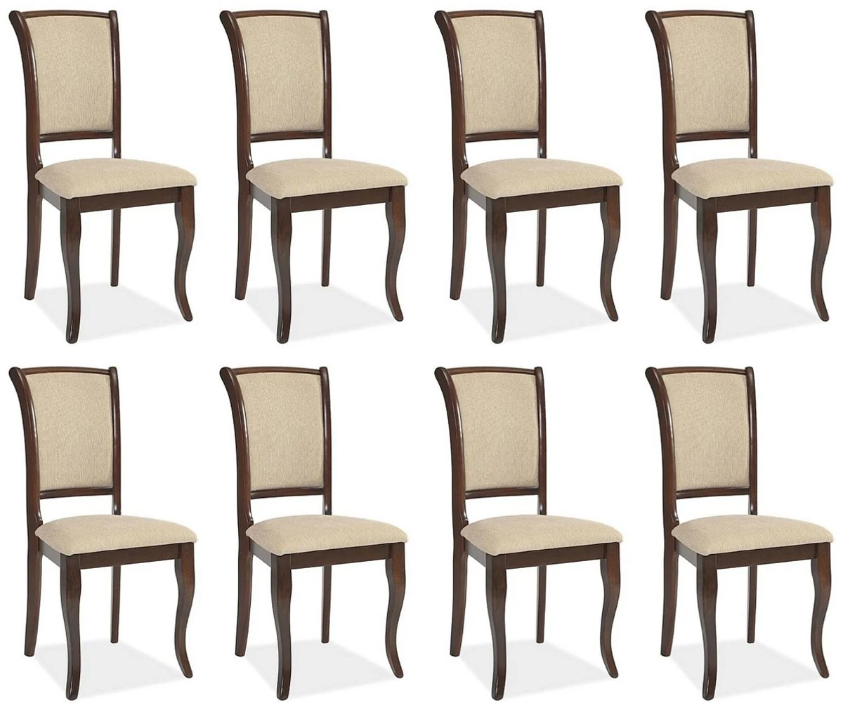 Art Nouveau dining room chairs set of 8 cream / dark brown 44 x 44 x H. 96 cm - Elegant solid wood kitchen chairs - Baroque & Art Nouveau dining room furniture