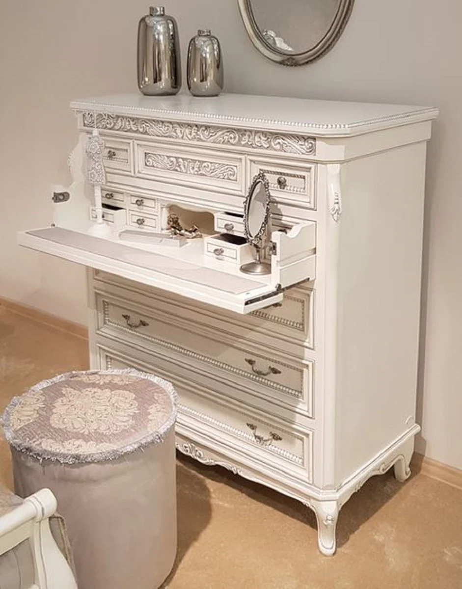 Luxury Baroque Dresser White / Gray / Antique Silver - Magnificent Baroque Style Bedroom Dresser - Luxury Bedroom Furniture in Baroque Style - Baroque Bedroom Furniture