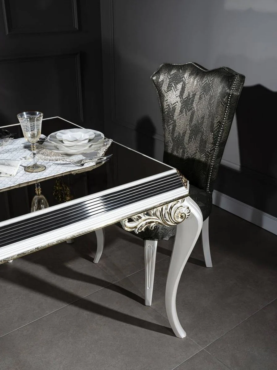 Luxury baroque dining room set green / gold / white - 1 dining table with glass top & 6 dining chairs - noble dining room furniture in baroque style