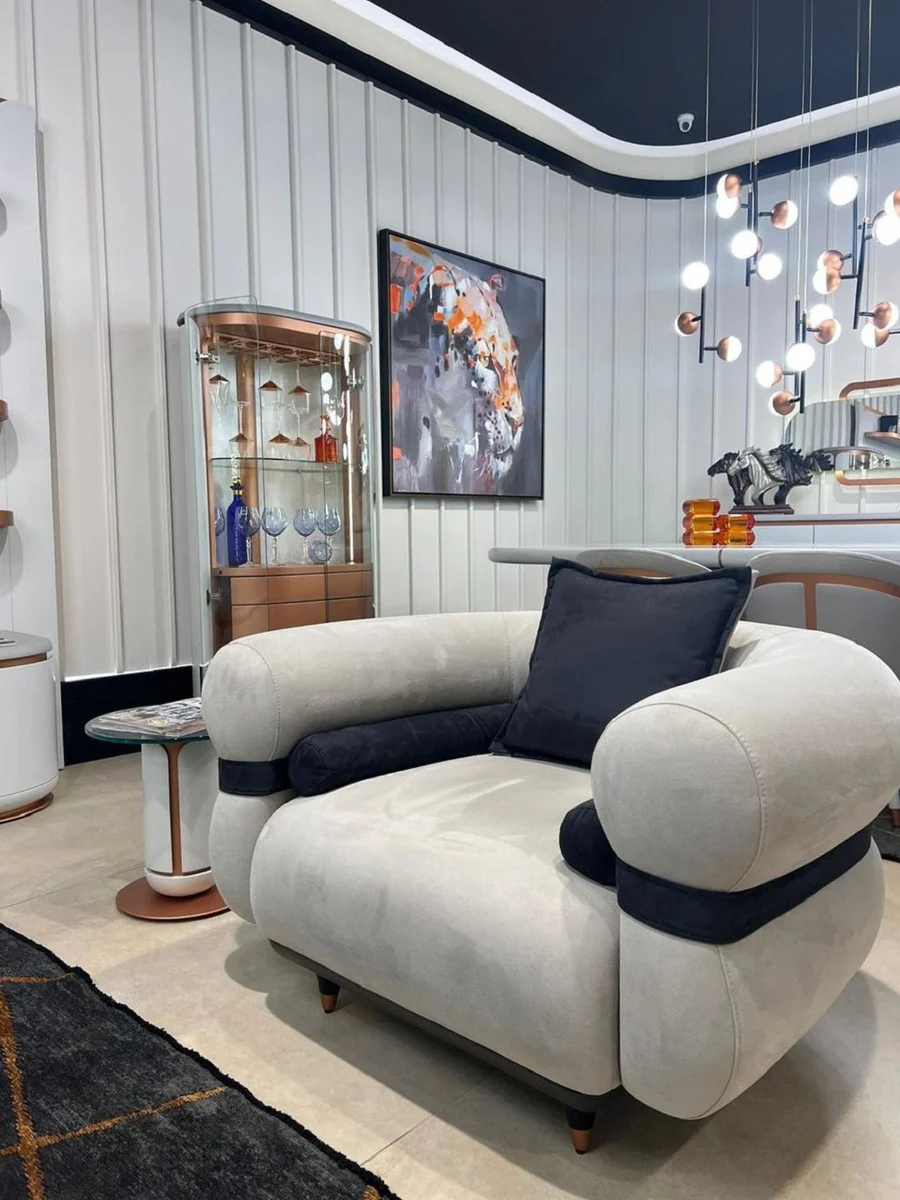 Luxury bar cabinet white / gray / copper 80 x 50 x H. 165 cm - Illuminated solid wood wine cabinet with 2 doors - Living room furniture - Bar furniture - Hotel furniture - Luxury collection