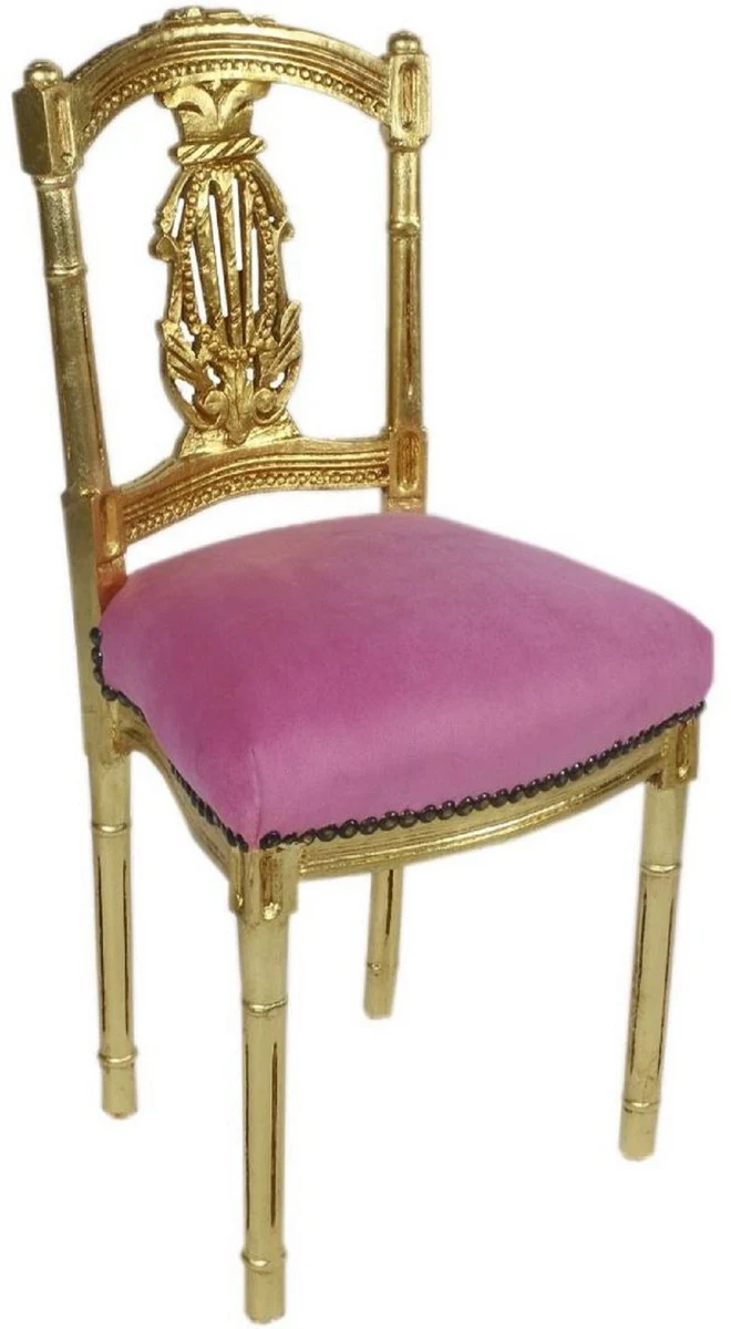 Baroque ladies chair pink / gold 40 x 35 x H. 85 cm - handmade antique style chair - baroque furniture