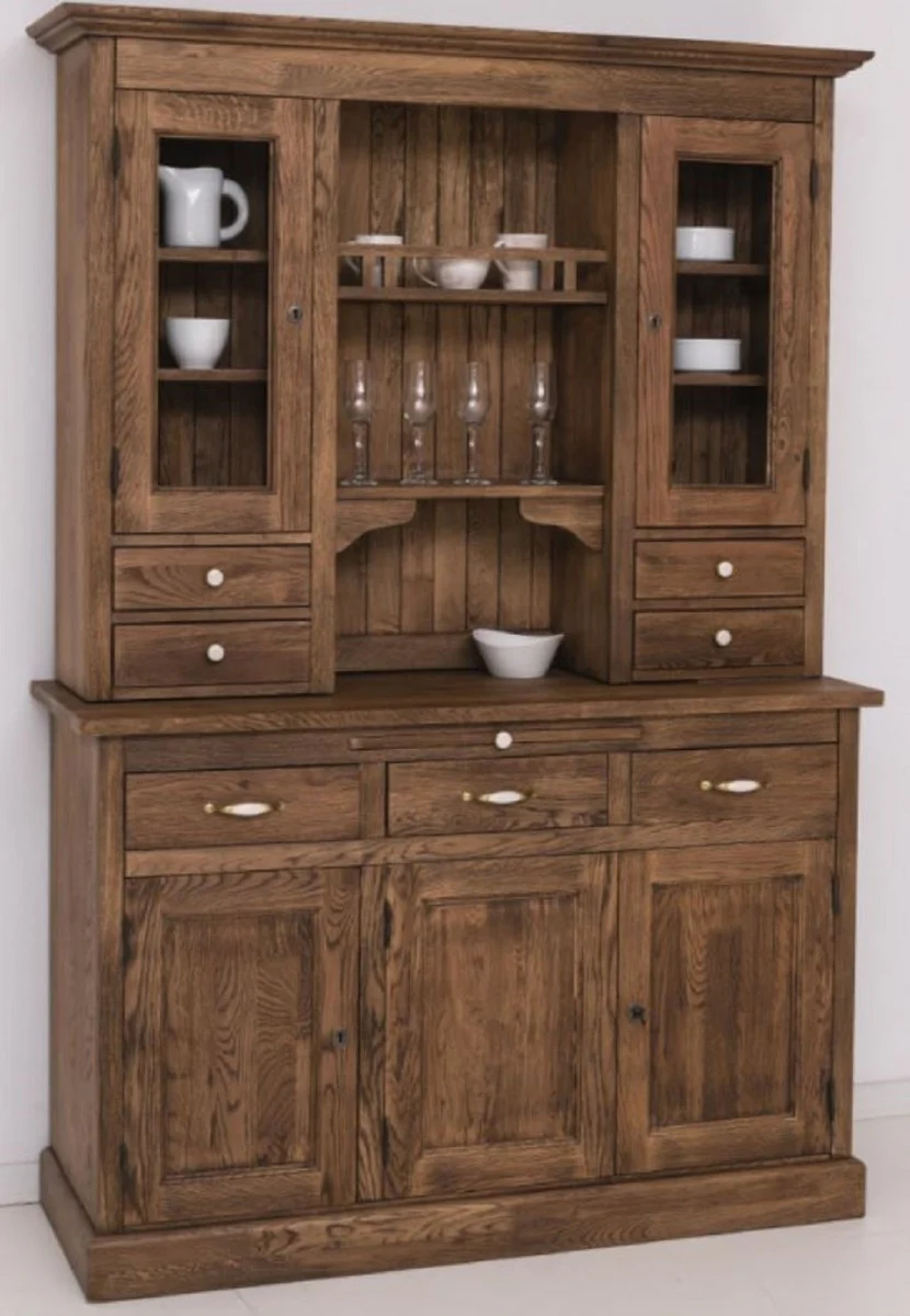 Country house style dining room cabinet dark brown 137 x 50 x H. 197 cm - solid wood kitchen cabinet - dining room furniture in country house style - country house style dining room furnishings