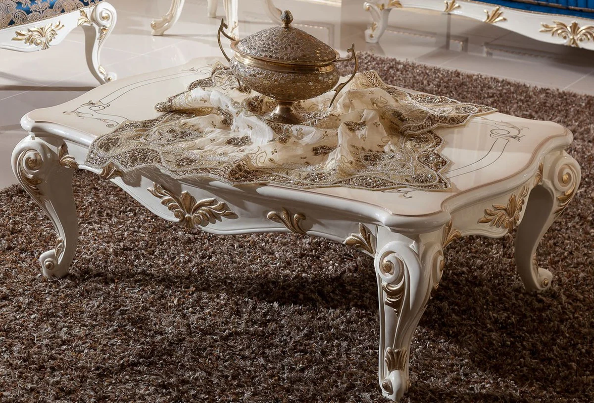 Luxury baroque coffee table white / cream / gold - magnificent solid wood living room table in baroque style - baroque style living room furniture - luxury furniture in baroque style - baroque furnishings