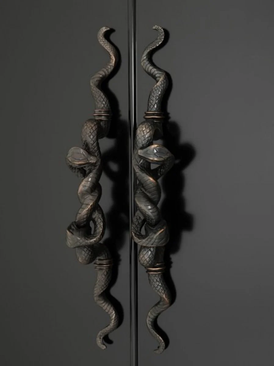 Luxury cabinet black solid wood bronze snake handles - living room cabinet baroque art nouveau rococo shop furniture - luxury hotel & boutique furniture