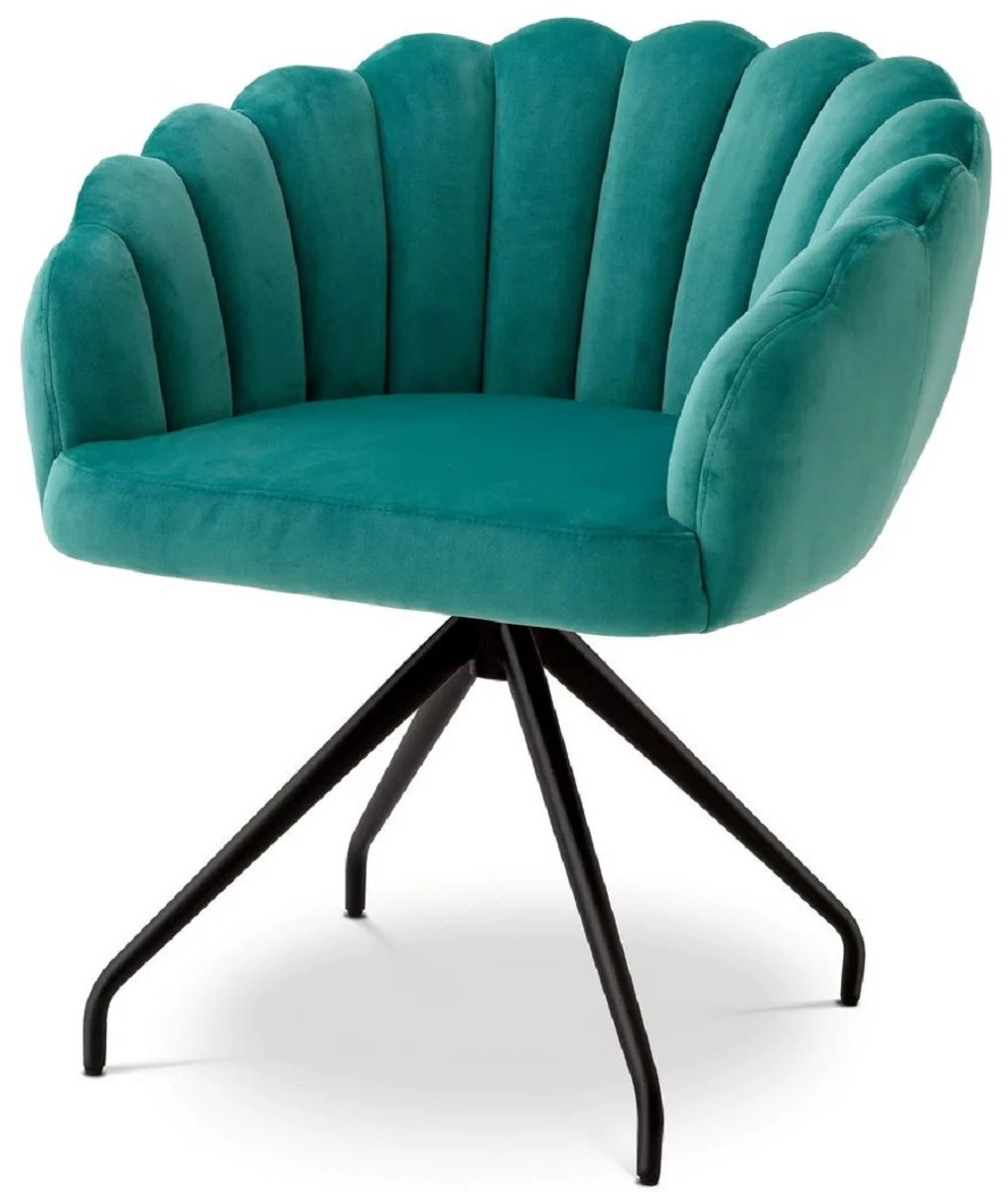 Luxury dining room chair turquoise / black 65.5 x 64 x H. 78.5 cm - swivel chair with elegant velvet fabric - dining room furniture - luxury furniture - luxury furnishings - dining room furnishings