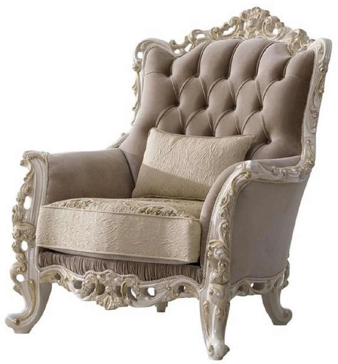 Luxury Baroque Living Room Set Brown / Beige / White / Gold - 2 Sofas & 2 Armchairs & 1 Coffee Table - Noble Baroque Living Room Furniture