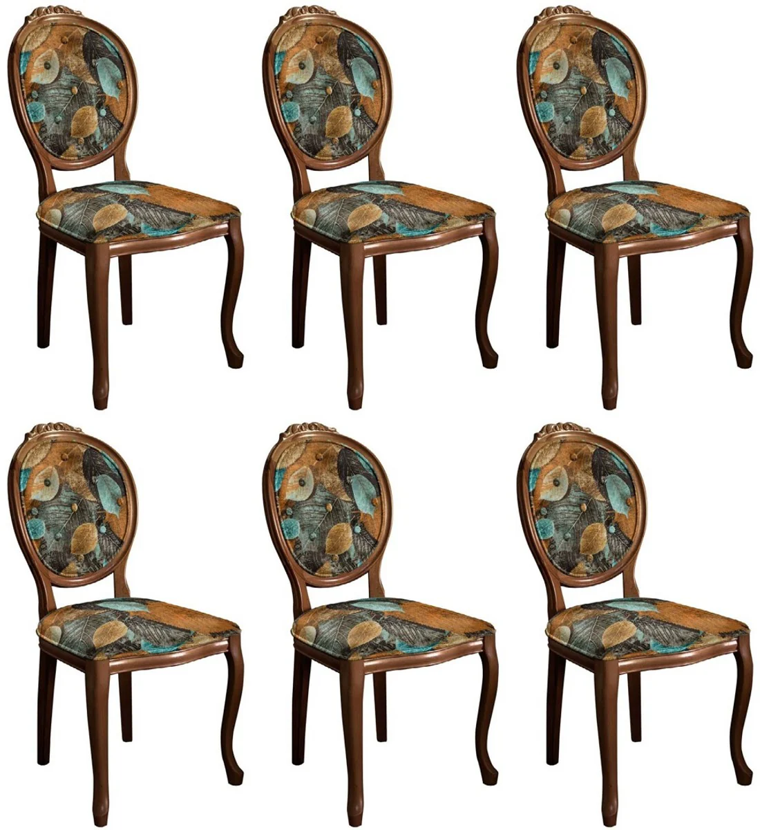 Baroque dining room chair set with elegant design multicolored / brown - 6 handmade kitchen chairs in baroque style - baroque dining room furniture