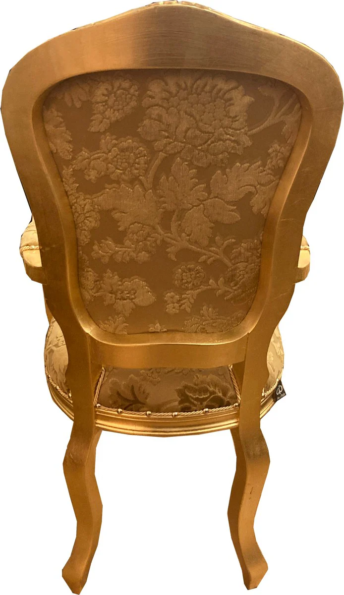 Baroque Luxury Dining Chair with Armrests Gold Bouquet Pattern / Gold
