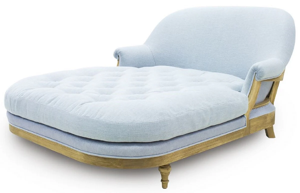 Luxus Chaiselongue Hellblau / Braun 140 x 185 x H. 91 cm - Wohnzimmer Liegesessel - Recamiere - Wohnzimmer Möbel - Luxus Möbel - Luxus Kollektion