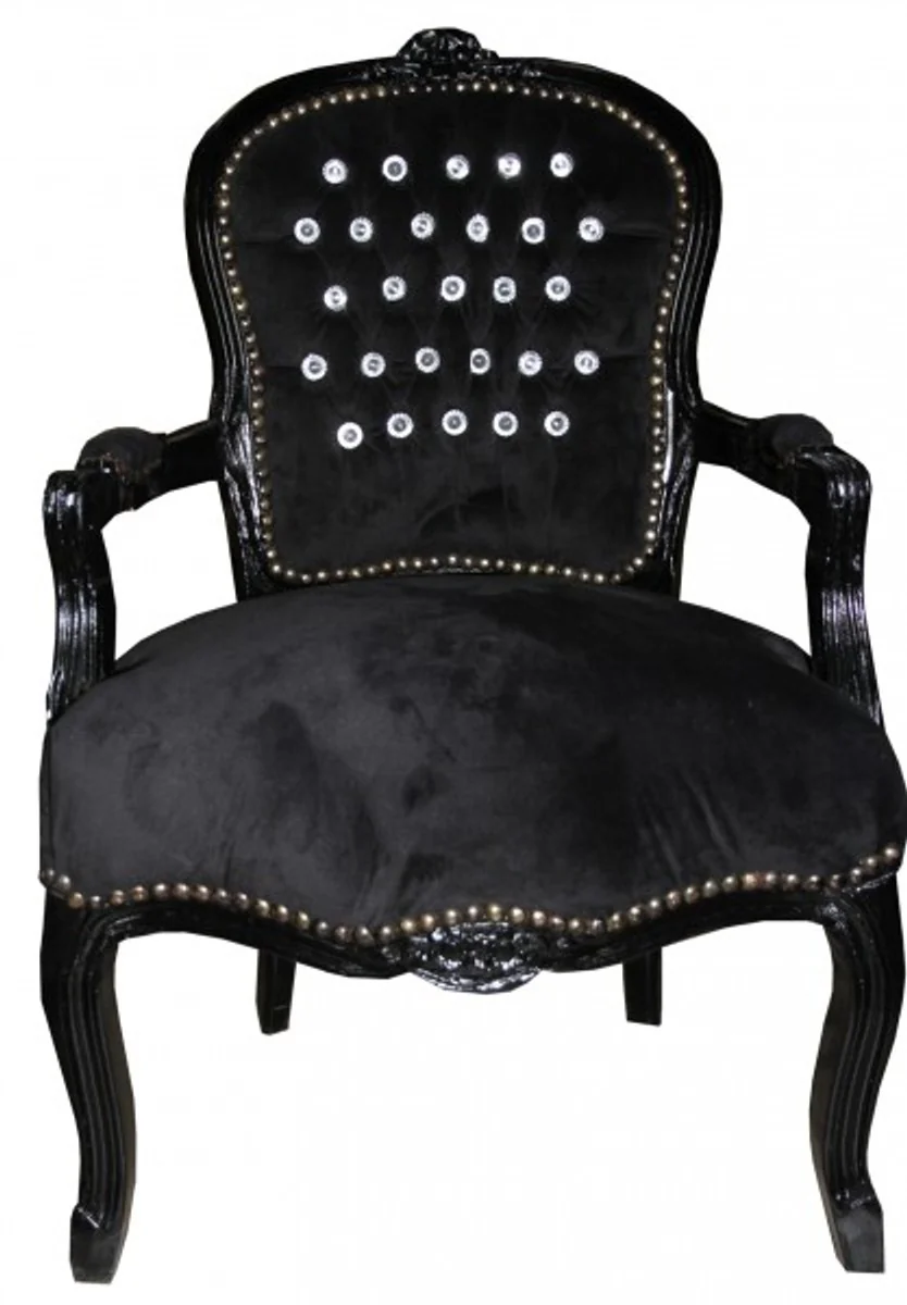 Baroque Salon Chair Black / Black with Bling Bling Rhinestones Mod1
