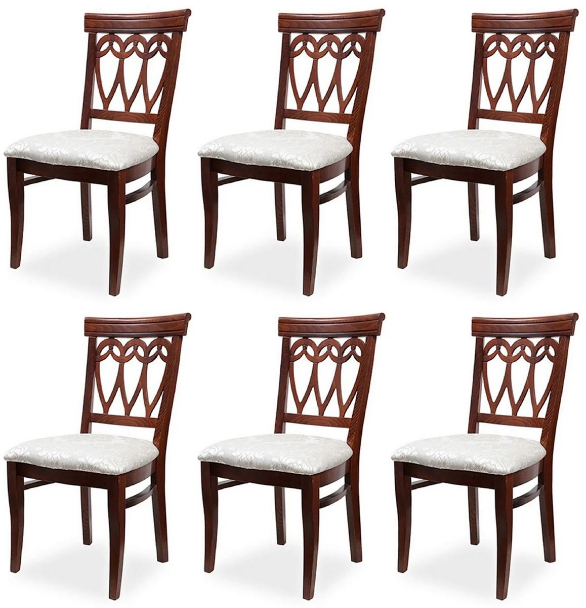 Biedermeier dining room chair set of 6 cream / dark brown 50 x 56 x H. 96 cm - Solid wood kitchen chairs - Solid wood dining room furniture - Biedermeier dining room furniture
