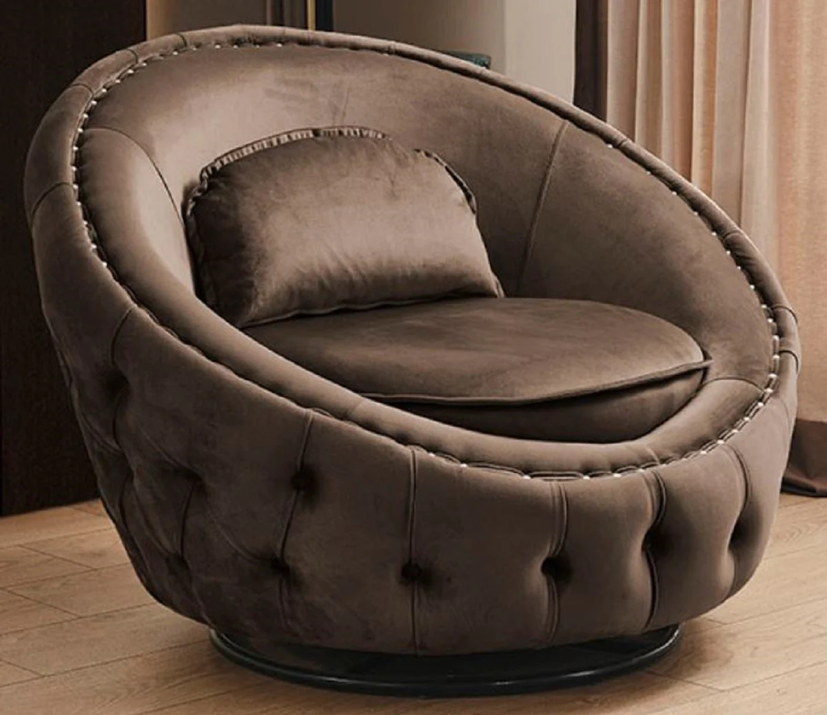 Luxury Chesterfield swivel armchair brown Ø 90 cm - Modern Chesterfield living room armchair - Luxury Chesterfield living room furniture