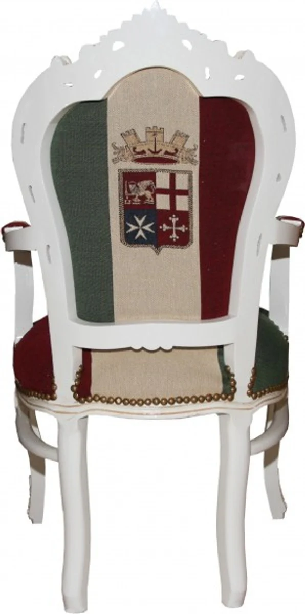 Baroque dining room chair with armrests Italy / white - antique style