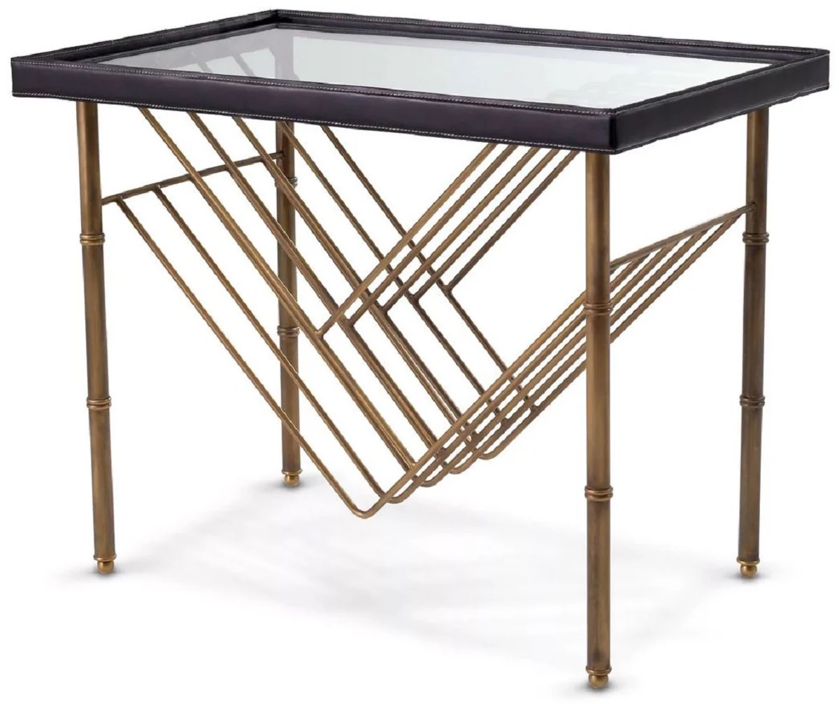 Luxury side table vintage brass / black 70 x 45 x H. 56 cm - Rectangular table with glass top - Living room furniture - Luxury furniture - Luxury furnishings - Living room furnishings