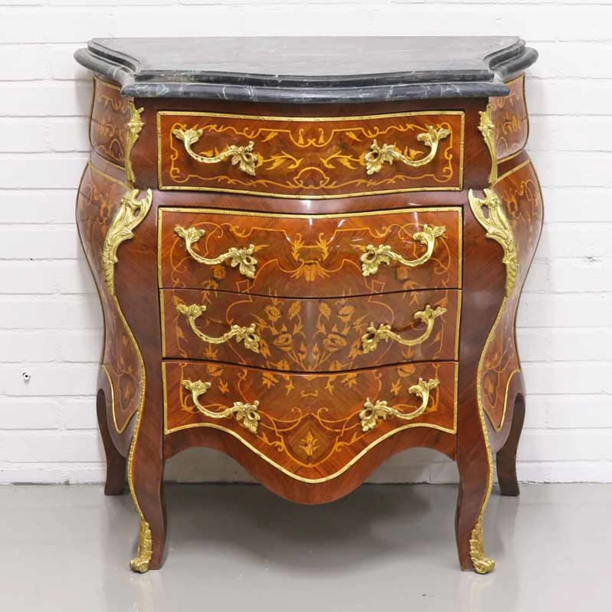 Baroque chest of drawers with 4 drawers and marble top in brown / gold / black 80 x 45 x H. 85 cm - Baroque style furniture