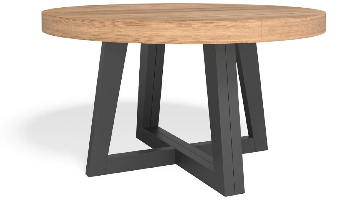 Luxury dining table natural colors / black 140-320 x 140 x H. 77 cm - Round extendable solid wood conference table - Dining room furniture - Office furniture - Solid wood furniture - Luxury furniture