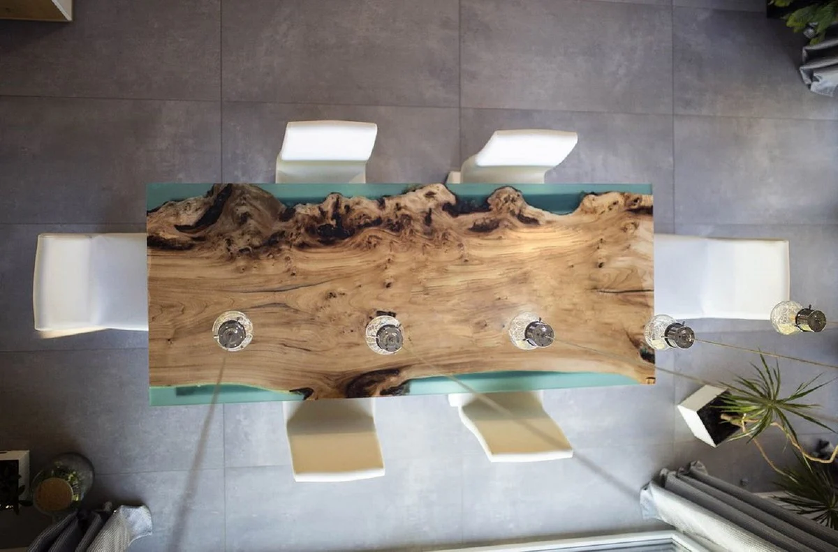 Luxury dining table natural / brown / green 200 cm