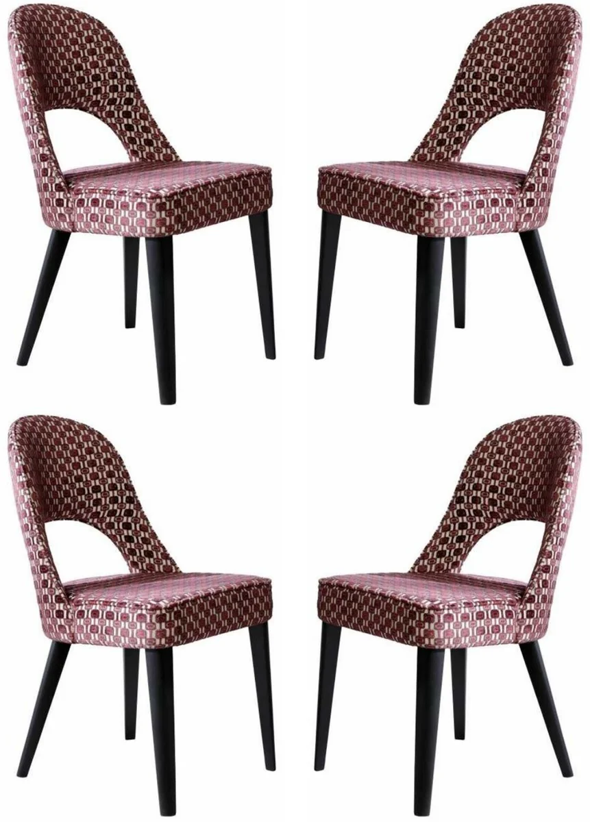 Luxury Art Deco dining room chair set of 4 red / white / black 49 x 61 x H. 89 cm - Elegant kitchen chairs with pattern - Dining room furniture - Luxury furniture - Art Deco furniture - Luxury furnishings