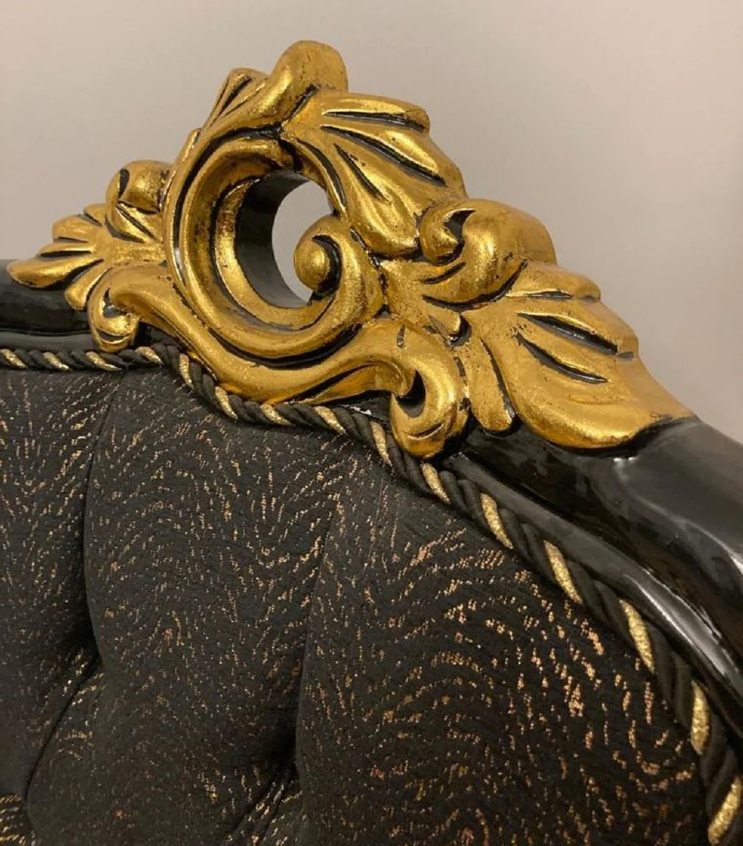 Luxus Barock Esszimmer Stuhl mit elegantem Muster Schwarz / Gold - Esszimmer Möbel im Barockstil - Luxus Möbel im Barockstil - Barock Interior - Barock Möbel - Edel & Prunkvoll