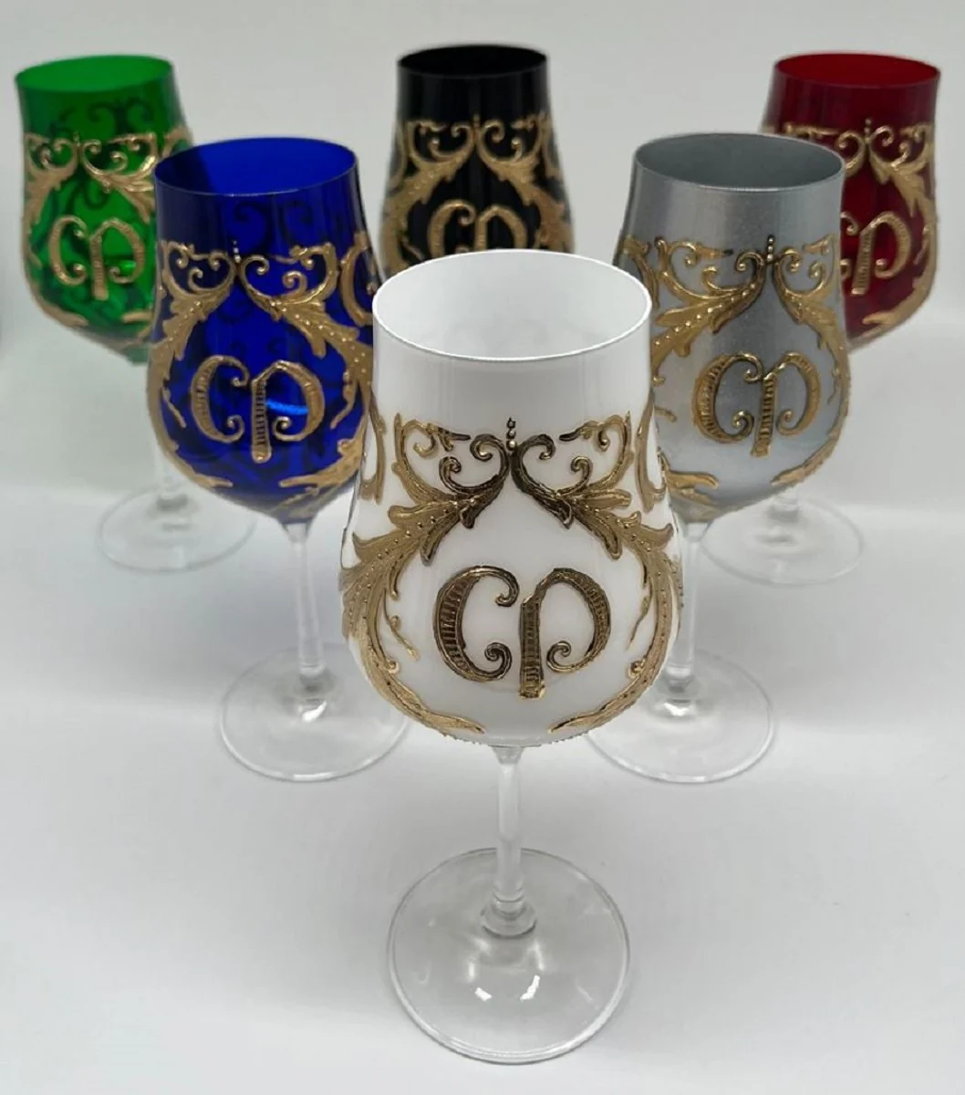 Luxury Baroque wine glass set colorful / gold - wine glasses with 24 carat gold plating
