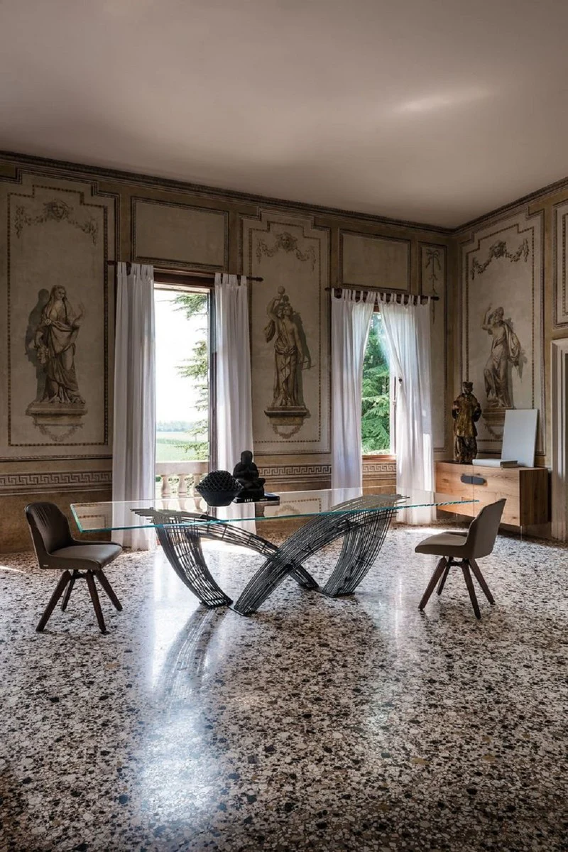 Luxury dining table with glass top gray - Various sizes - Made in Italy