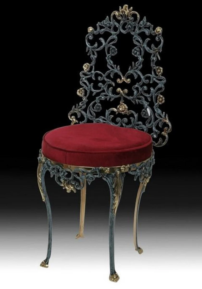 Luxury Baroque Bronze Dining Room Chair Bordeaux Red / Blue / Gold H. 86 cm - Baroque Dining Room Furniture