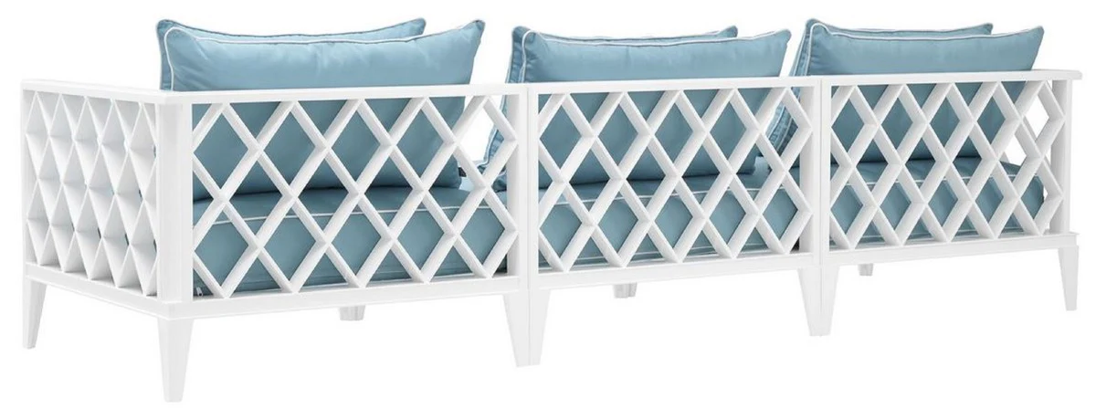 Luxury living room sofa with cushions white / light blue 275.5 x 93 x H. 69 cm - living room furniture