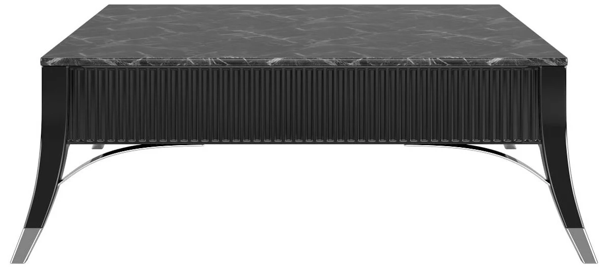 Luxury Art Deco coffee table black / silver 120 x 120 x H. 45 cm - Elegant living room table with marble top - Art Deco living room furniture