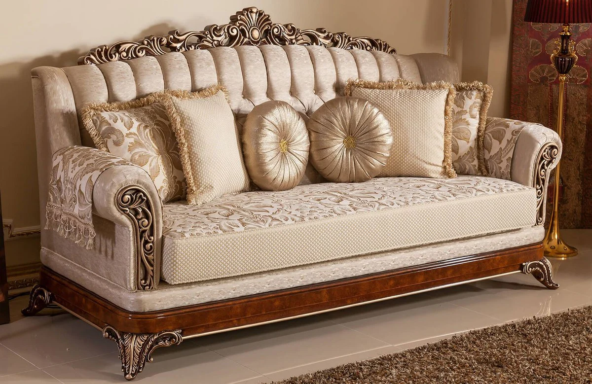 Luxury Baroque Sofa Gold / Brown / Bronze Colors - Magnificent Living Room Sofa with Elegant Pattern - Baroque Living Room & Hotel Furniture - Noble & Magnificent