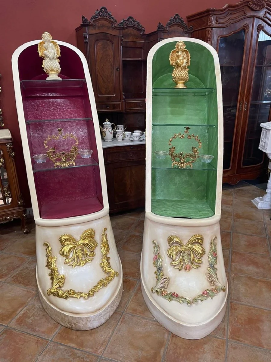 Luxury Baroque High Heel Display Cabinet Purple / Cream / Gold - Handcrafted Solid Wood Women's Shoe Display Cabinet - Magnificent Baroque Furniture