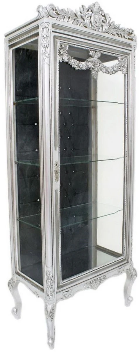 Baroque display cabinet silver / black 70 x 40 x H. 180 cm - Magnificent Baroque display cabinet with glass door and glittering stones - Baroque furniture
