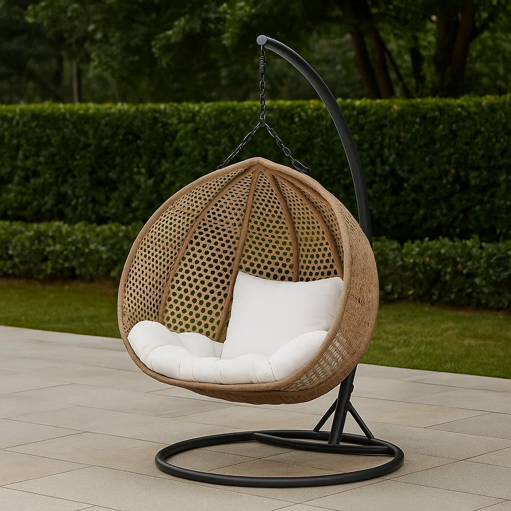 Beigefarbener Doppelhängesessel aus Kunstharz und Metall für den Außenbereich, 130×106×195 cm - zwpSPrX2Jtlg