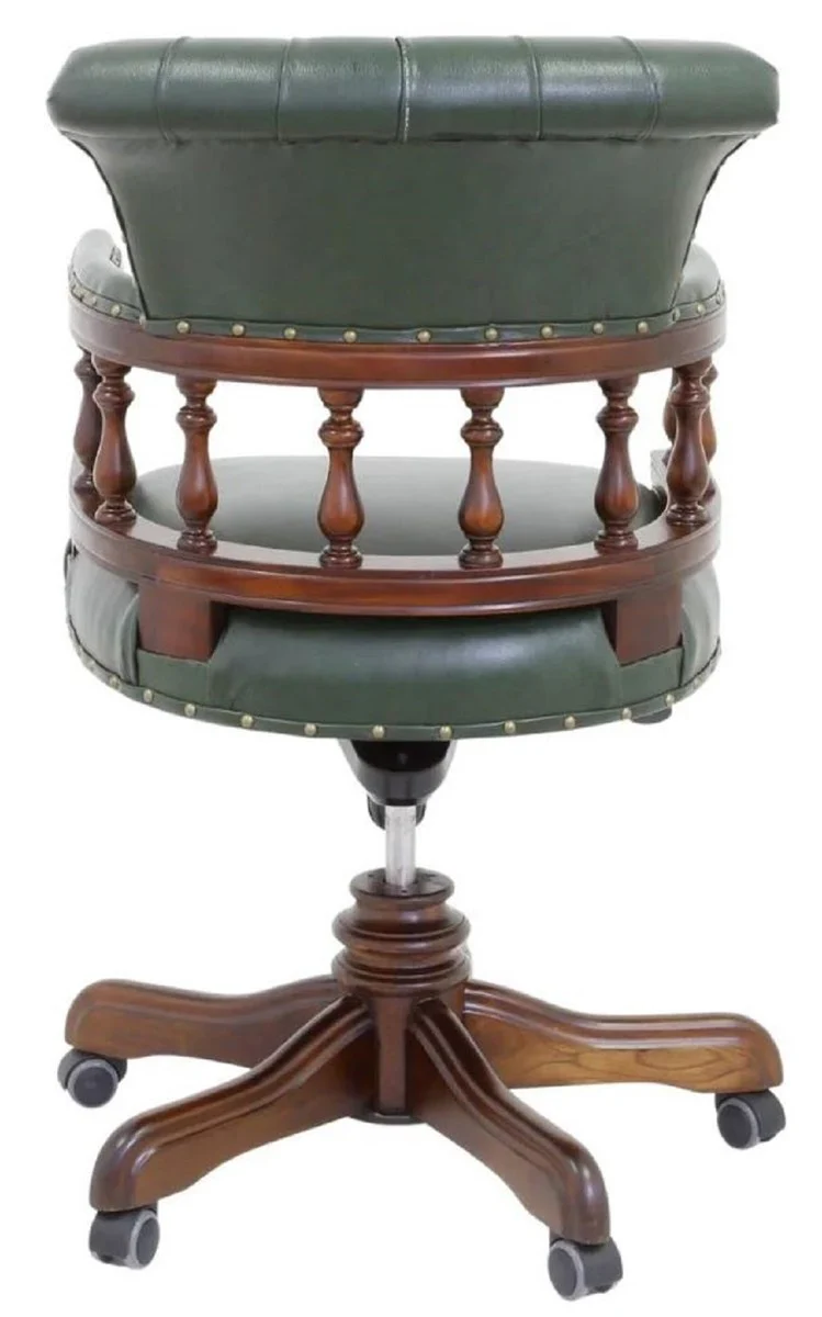 Luxury Baroque Chesterfield Real Leather Desk Chair Green / Brown H. 107 cm - Baroque Office Furniture