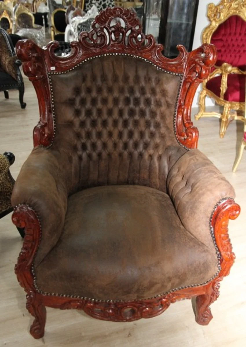 Barock Sessel Al Capone Braun Lederoptik / Braun