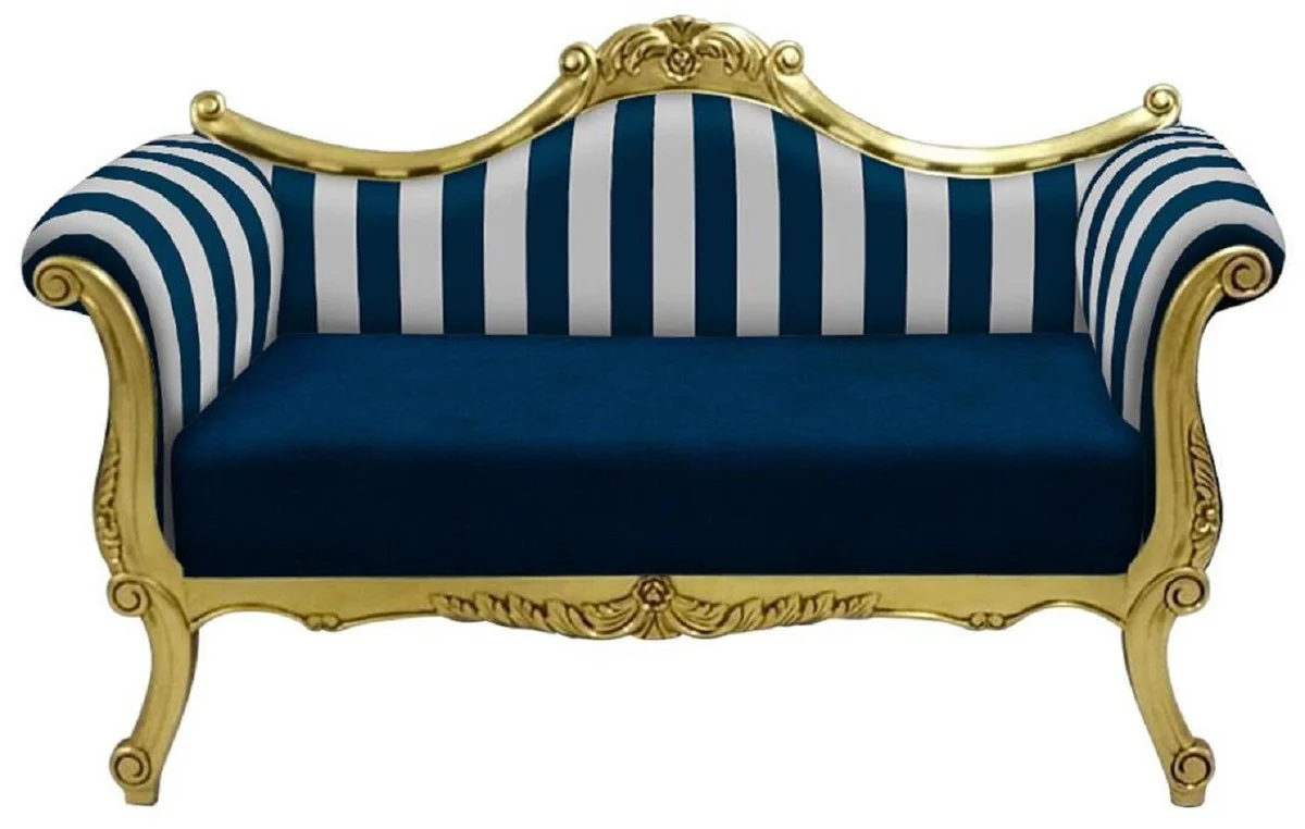 Baroque sofa with stripes blue / white / gold - handmade living room sofa in baroque style - baroque living room furniture