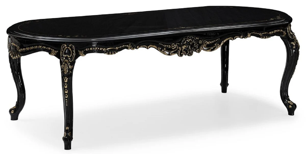 Luxury Baroque Dining Room Set Cream / Black / Gold - 1 Baroque Dining Table & 6 Baroque Dining Chairs - Luxury Dining Room Furniture in Baroque Style - Magnificent Baroque Dining Room Furniture