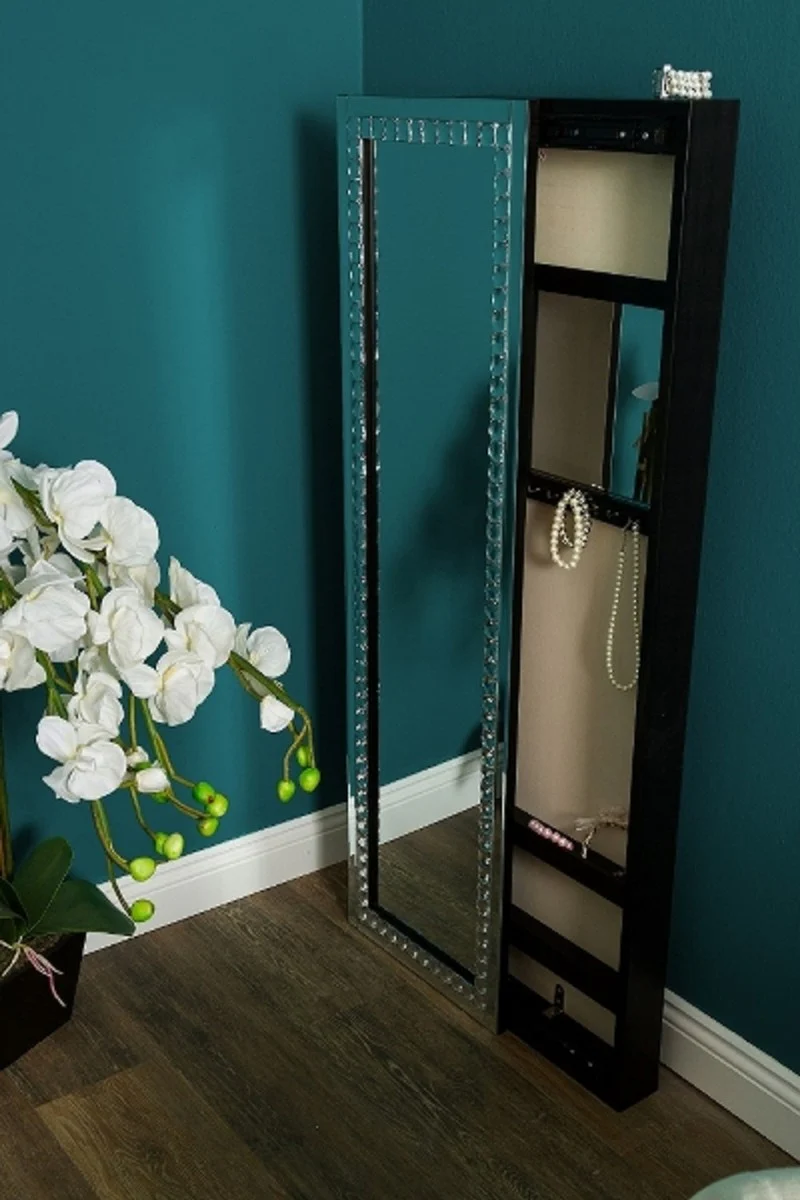 Luxury jewelry cabinet with mirror door silver / black 35 x 9 x H. 120 cm - Luxury Collection