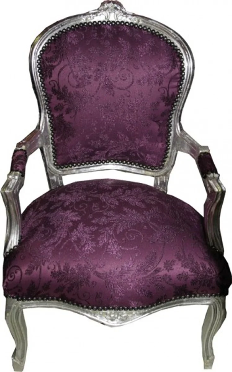 Baroque Salon Chair Purple Pattern / Silver - Antique Style Furniture
