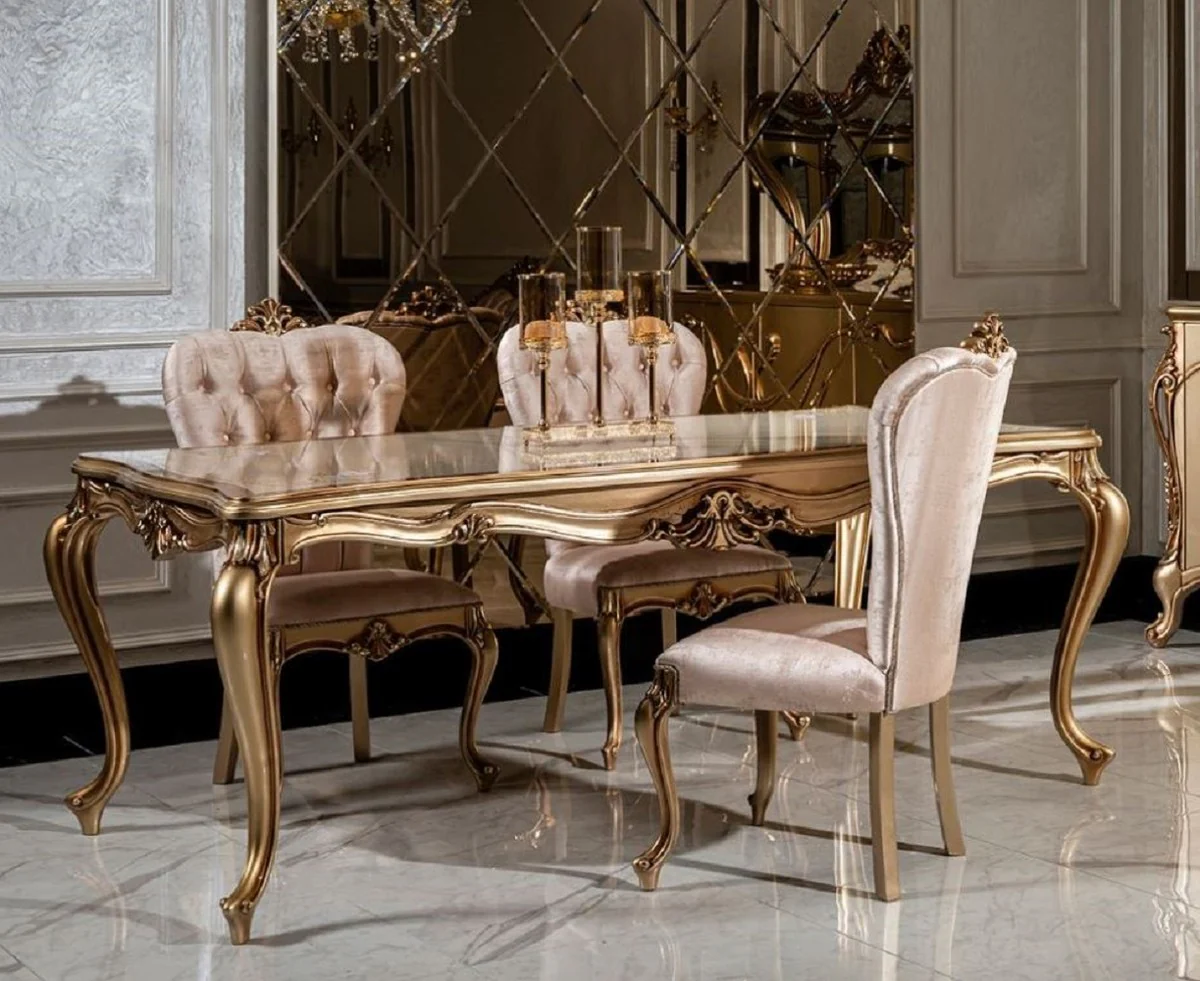 Luxury baroque dining room set white / pink / gold - 1 dining table & 6 dining chairs - noble dining room furniture in baroque style