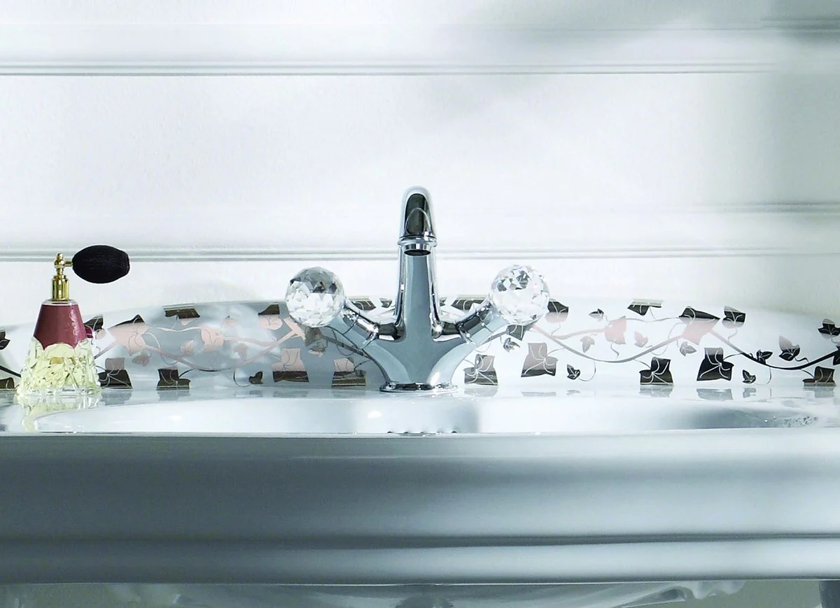 Luxury basin mixer with Swarovski crystal glass silver 13.5 x H. 16.5 cm - Luxury bathroom accessories Made in Italy