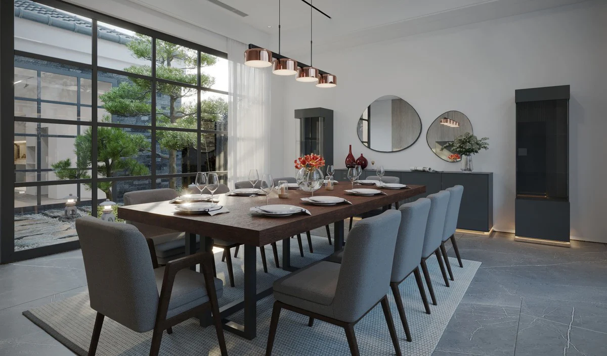 Luxury dining table dark brown / dark gray - various sizes - rectangular kitchen table with solid wood table top and metal legs - dining room furniture - kitchen furniture - luxury furniture