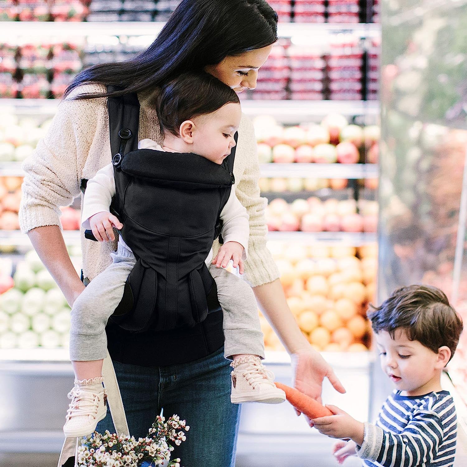 360-Grad-Babytrage für Neugeborene bis Kleinkinder mit Lendenwirbelstütze und Cool-Air-Mesh (3,5–25 kg), Perlgrau