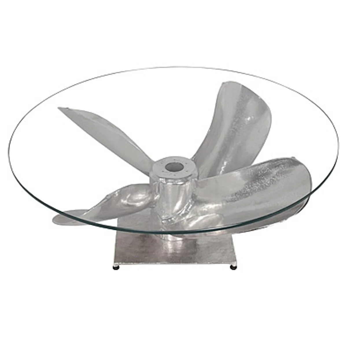 Art Deco designer aviator coffee table propeller aluminum with glass top 89 x 65 x H 33 cm - vintage look