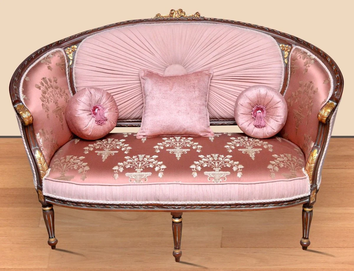 Baroque Sofa Pink Pattern / Brown / Gold - Handmade Living Room Sofa in Baroque Style - Magnificent Baroque Living Room Furniture