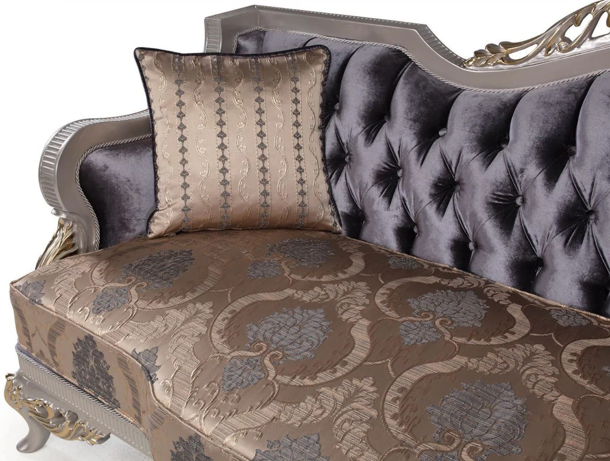Luxury Baroque living room sofa with cushions purple / beige / silver / gold 228 x 93 x H. 108 cm - Baroque furniture