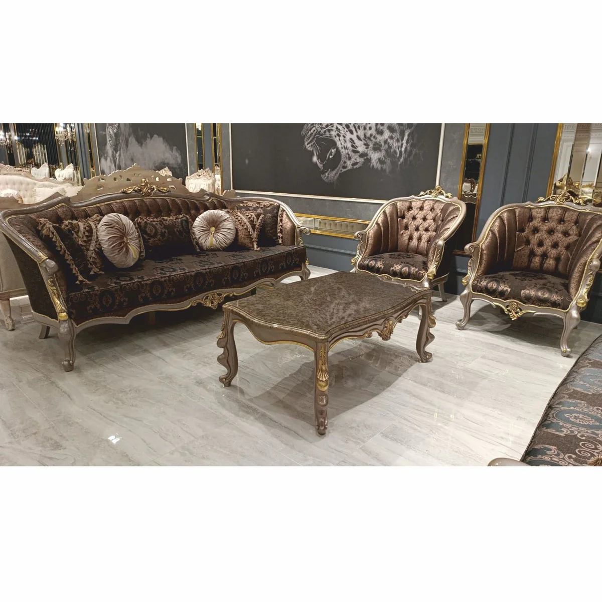 Luxury Baroque Coffee Table Gray / Gold 123 cm - Baroque style living room furniture