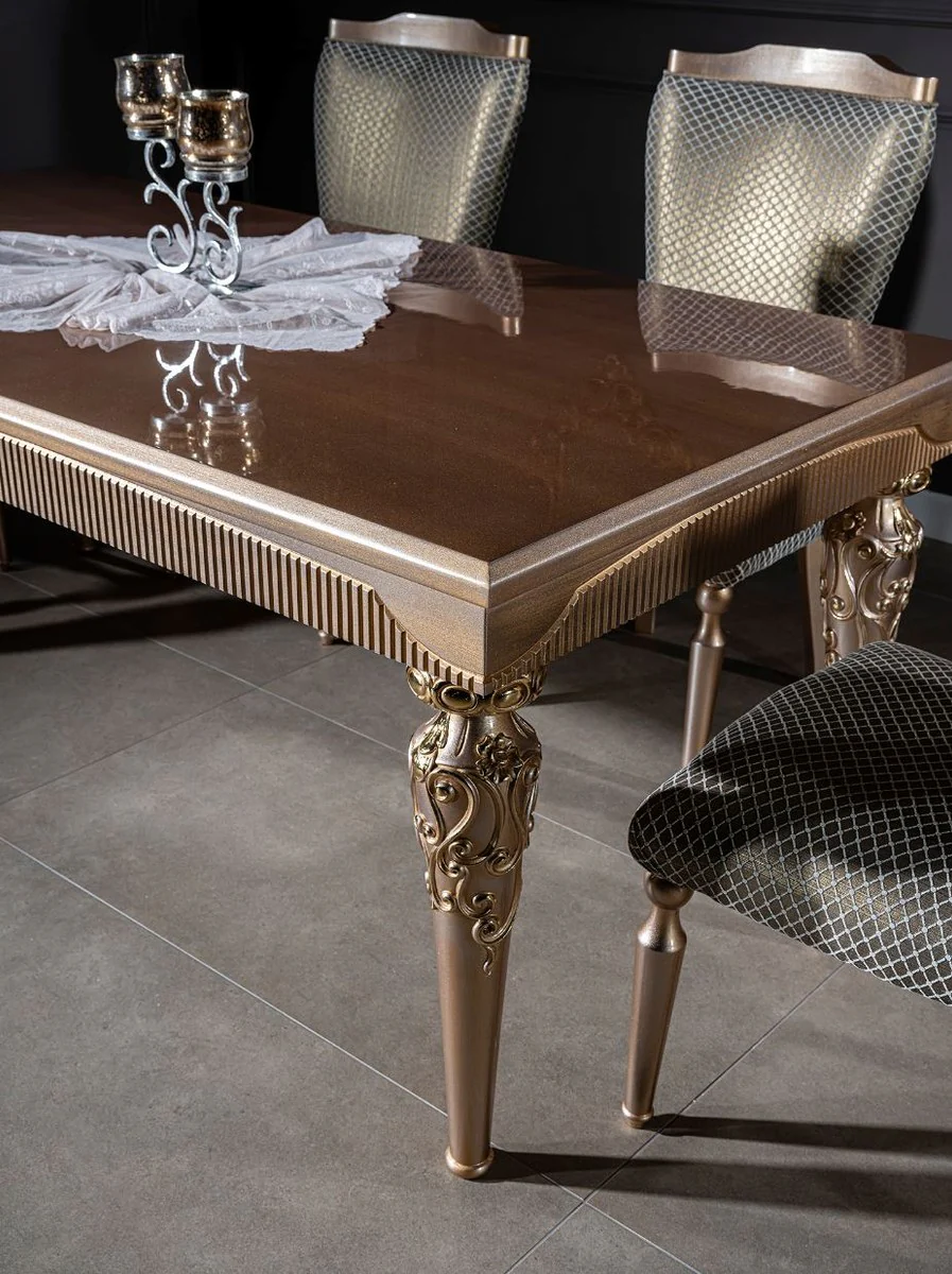 Luxury baroque dining table brown / silver / copper / gold 202 x 102 x H. 79 cm - solid wood kitchen table - dining room table - dining room furniture in the baroque style
