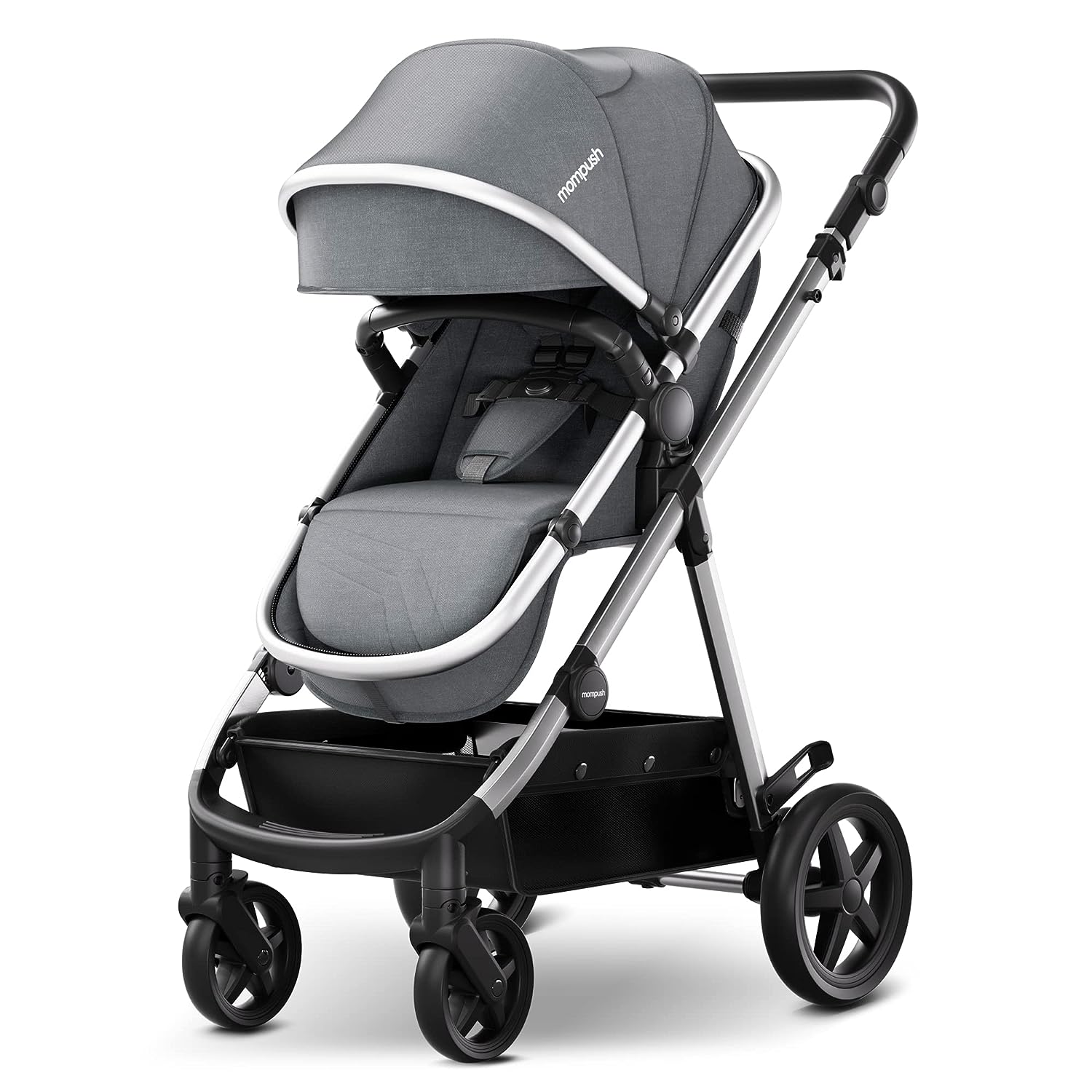 Mompush Meteor 2 Baby Stroller 2-in-1 mit Bassinet-Modus, kompatibel mit Major Infant Car Seat, Adapter Included - Stable Bassinet Stroller Combo, Full-Size Baby-Roller für Familienausflüge